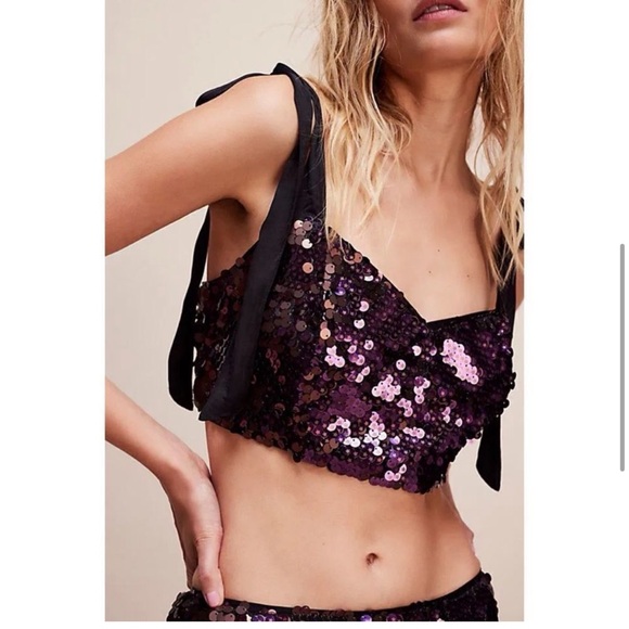 NWT Free People Star Bright Sequin Cropped Top & Maxi Skirt Set Lilac, Size 14 - Picture 6 of 10